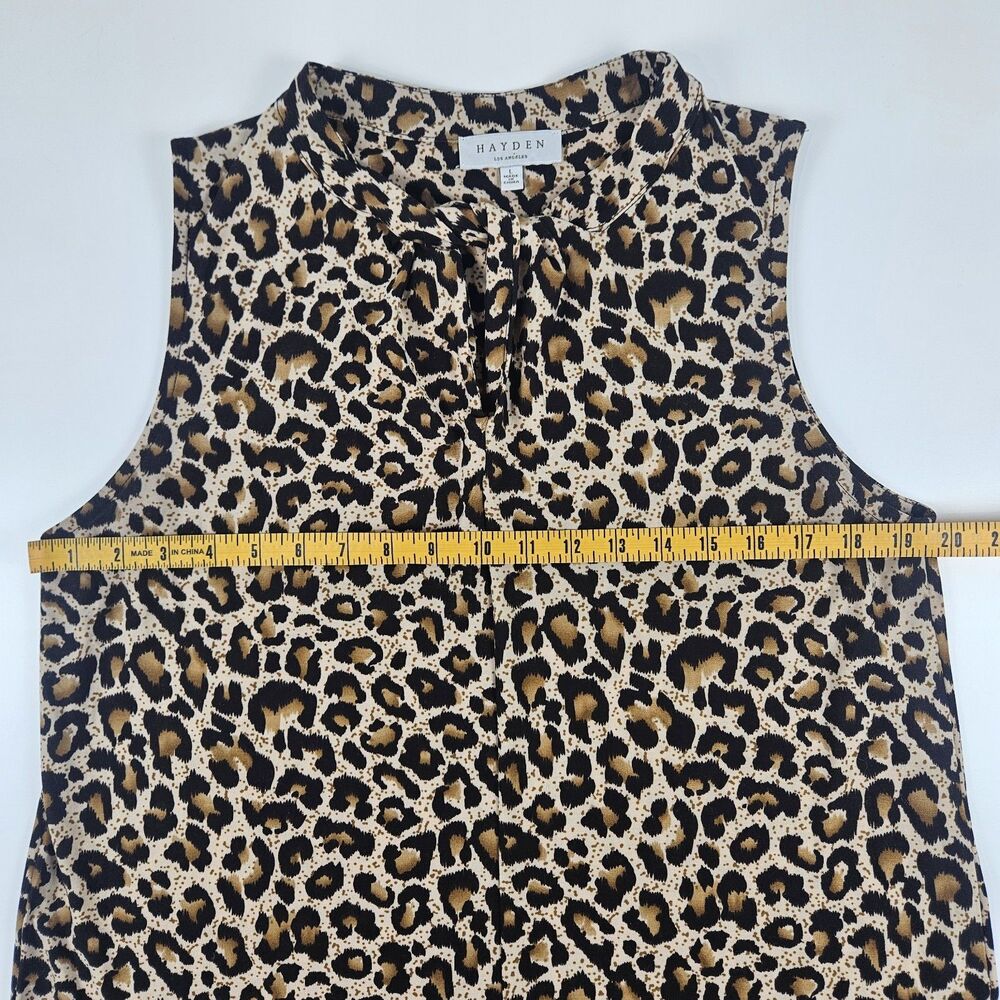 Hayden LA Leopard Animal Print Sleeveless Tie-Neck Collared Keyhole Blouse Top L - Picture 3 of 10
